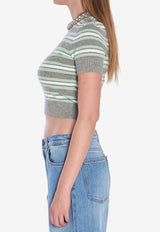 Self-Portrait Striped Cropped T-shirt  Multicolor PF25050TGR--GREY