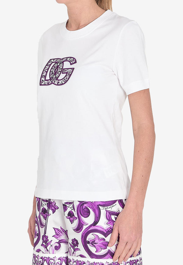 Dolce & Gabbana Majolica Print DG Logo T-shirt  White F8N08ZG-GDC6U-W0800