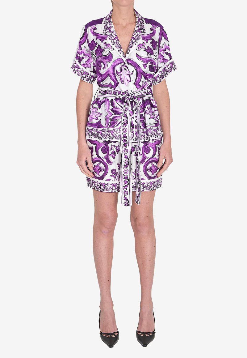 Dolce & Gabbana Majolica Print Silk Shirt  Purple F5G67T-HI1TK-IP3TN