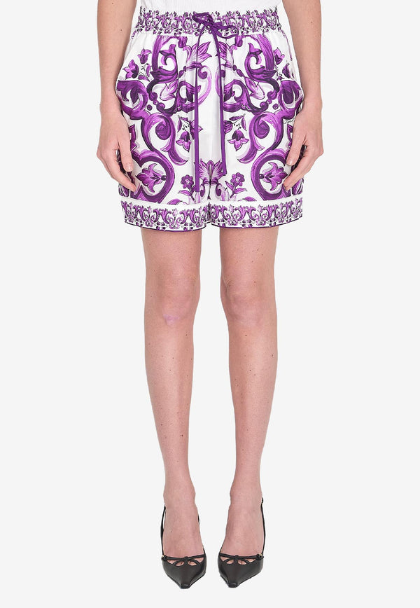 Dolce & Gabbana Majolica Print Mini Shorts Purple FTDB8T-HI1Y8-I23TN