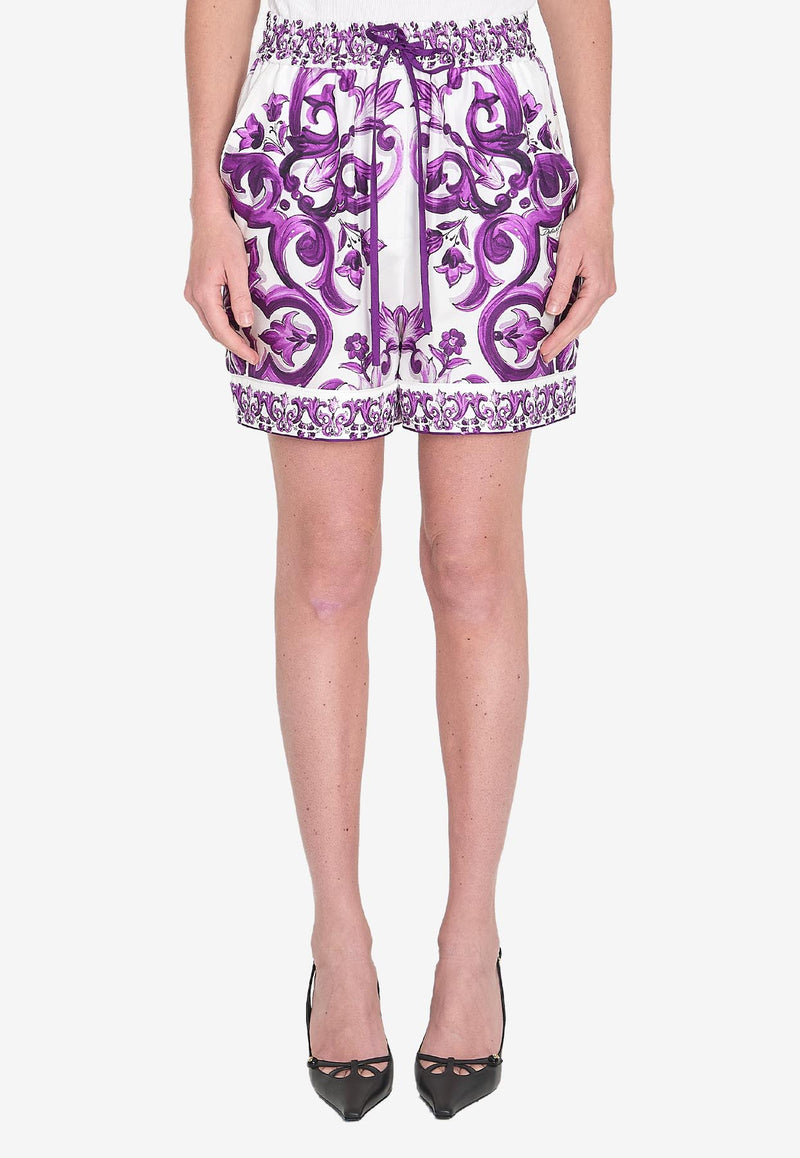 Dolce & Gabbana Majolica Print Mini Shorts Purple FTDB8T-HI1Y8-I23TN