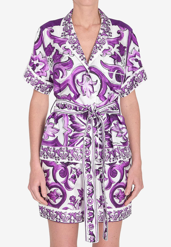 Dolce & Gabbana Majolica Print Silk Shirt  Purple F5G67T-HI1TK-IP3TN