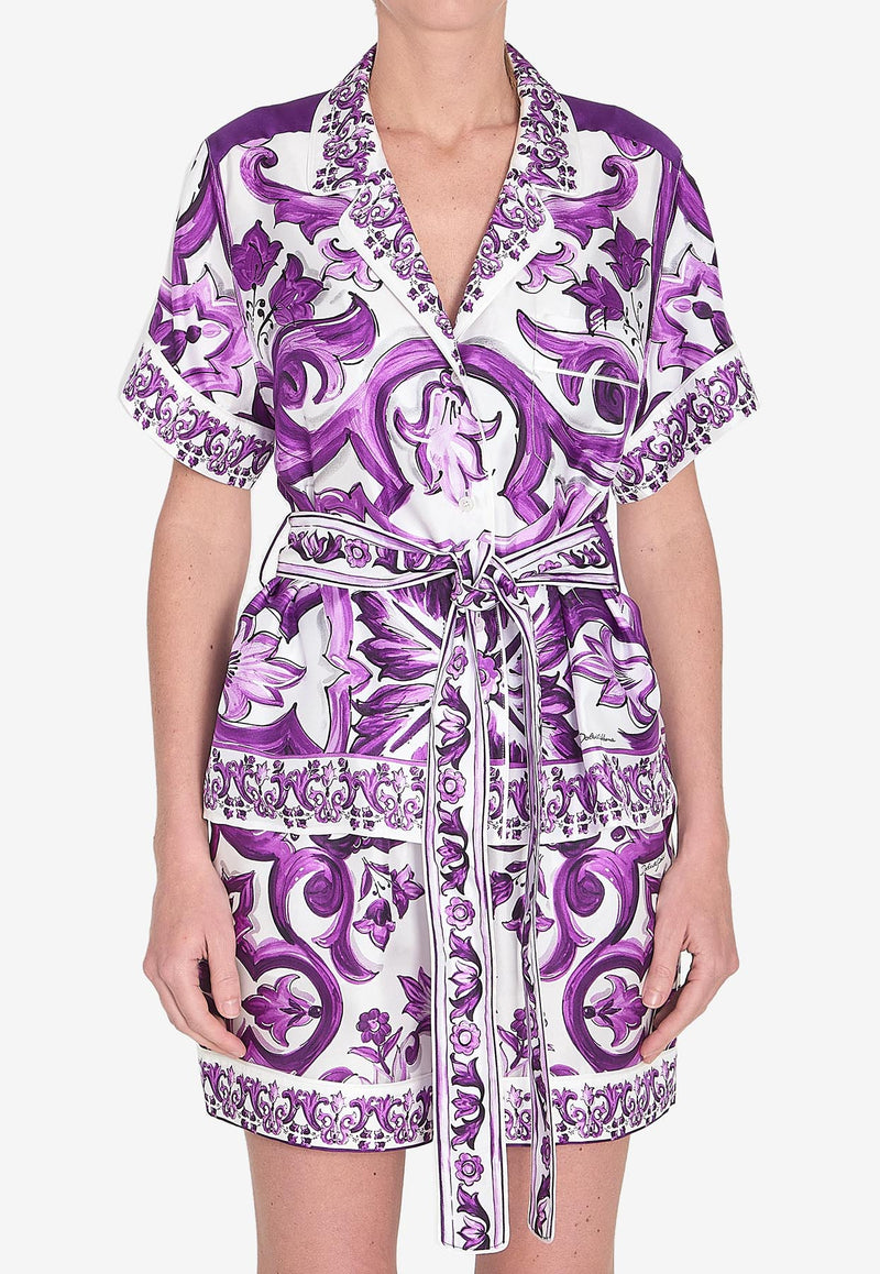 Dolce & Gabbana Majolica Print Silk Shirt  Purple F5G67T-HI1TK-IP3TN