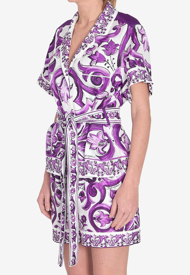 Dolce & Gabbana Majolica Print Silk Shirt  Purple F5G67T-HI1TK-IP3TN