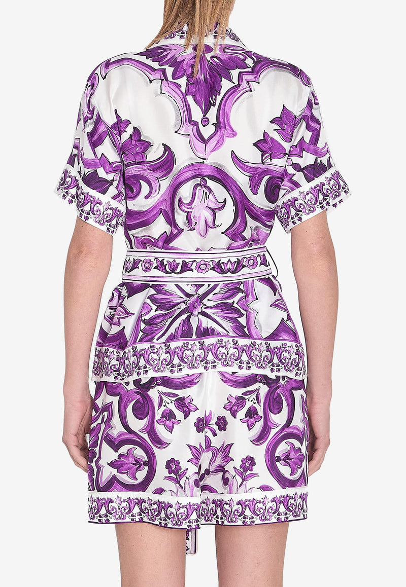 Dolce & Gabbana Majolica Print Silk Shirt  Purple F5G67T-HI1TK-IP3TN