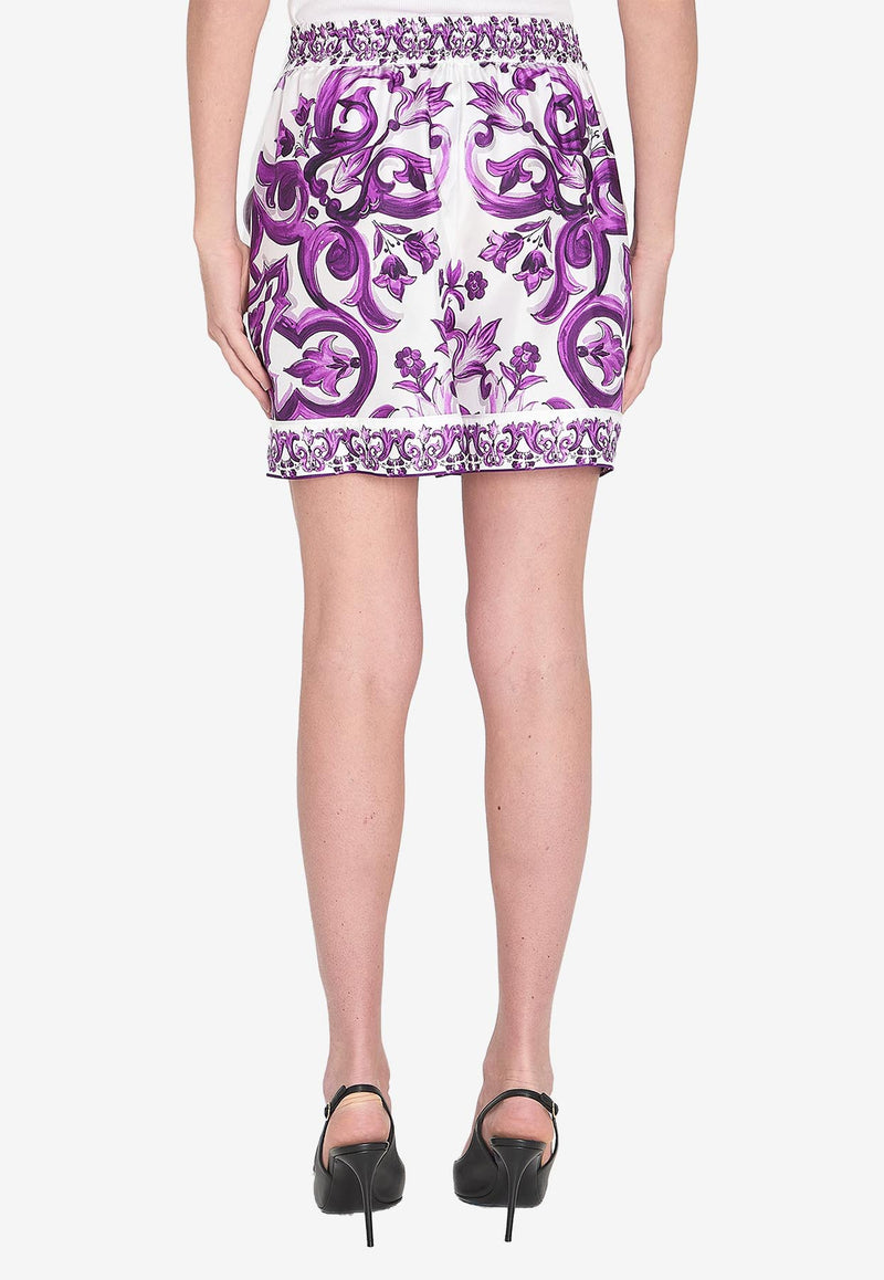Dolce & Gabbana Majolica Print Mini Shorts Purple FTDB8T-HI1Y8-I23TN