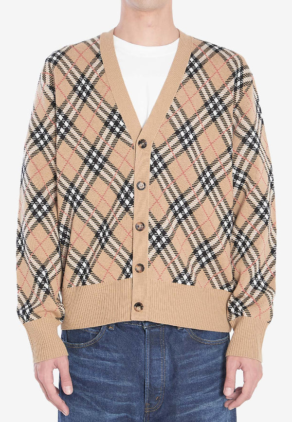 Burberry Signature Check Wool-Blend Cardigan Beige 8110629--B9368