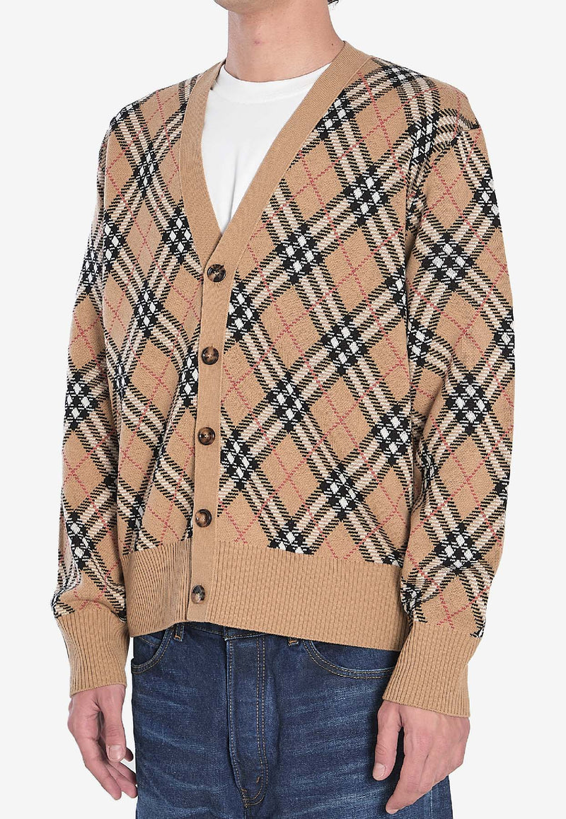 Burberry Signature Check Wool-Blend Cardigan Beige 8110629--B9368