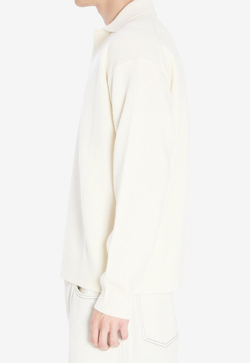 Roberto Collina Wool-Blend Long-Sleeved Polo T-shirt White 253M37404--M3702