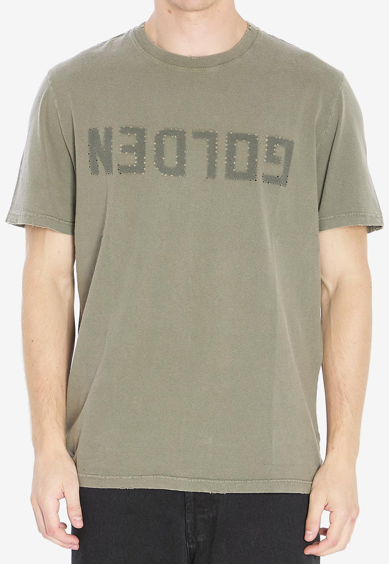 Golden Goose DB Reversed Golden Distressed T-shirt Olive GMP01220-P000671-35479