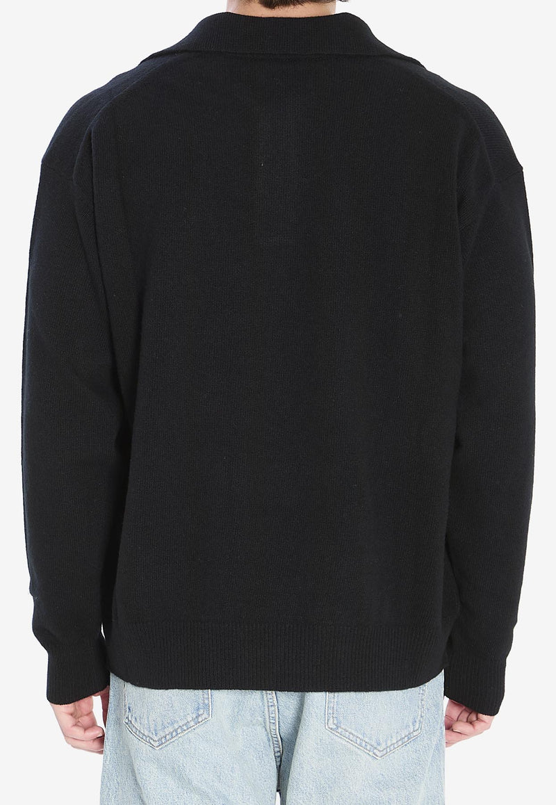 Roberto Collina Wool-Blend Long-Sleeved Polo T-shirt Black 253M37404--M3709