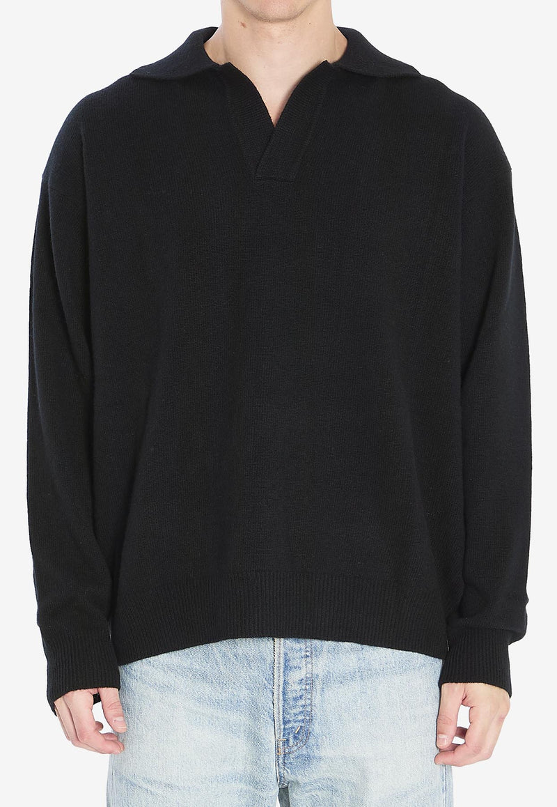 Roberto Collina Wool-Blend Long-Sleeved Polo T-shirt Black 253M37404--M3709
