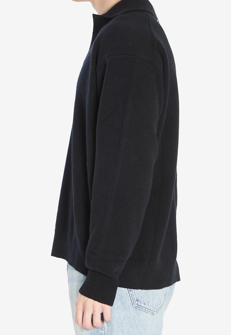 Roberto Collina Wool-Blend Long-Sleeved Polo T-shirt Black 253M37404--M3709