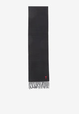 AMI PARIS Ami De Coeur Wool Fringed Scarf Black BFUSF405-334-001