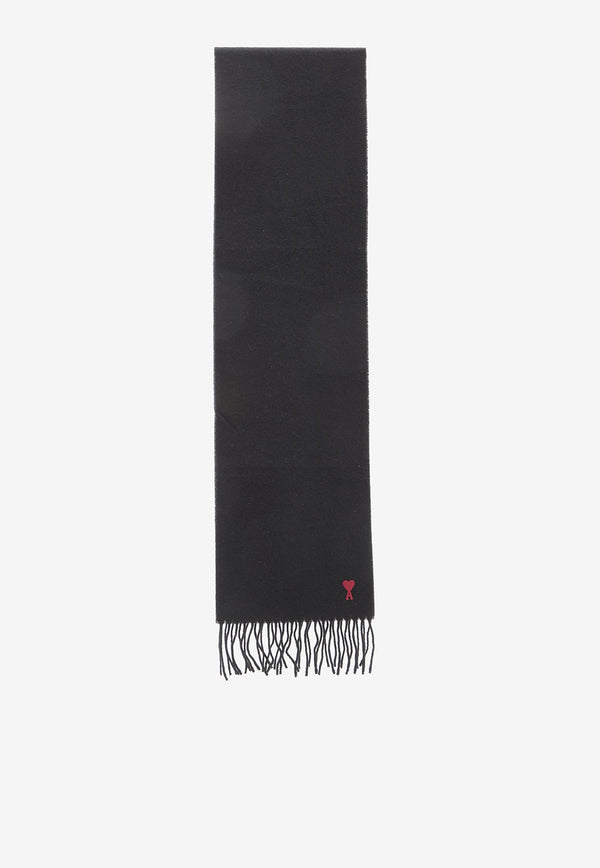AMI PARIS Ami De Coeur Wool Fringed Scarf Black BFUSF405-334-001