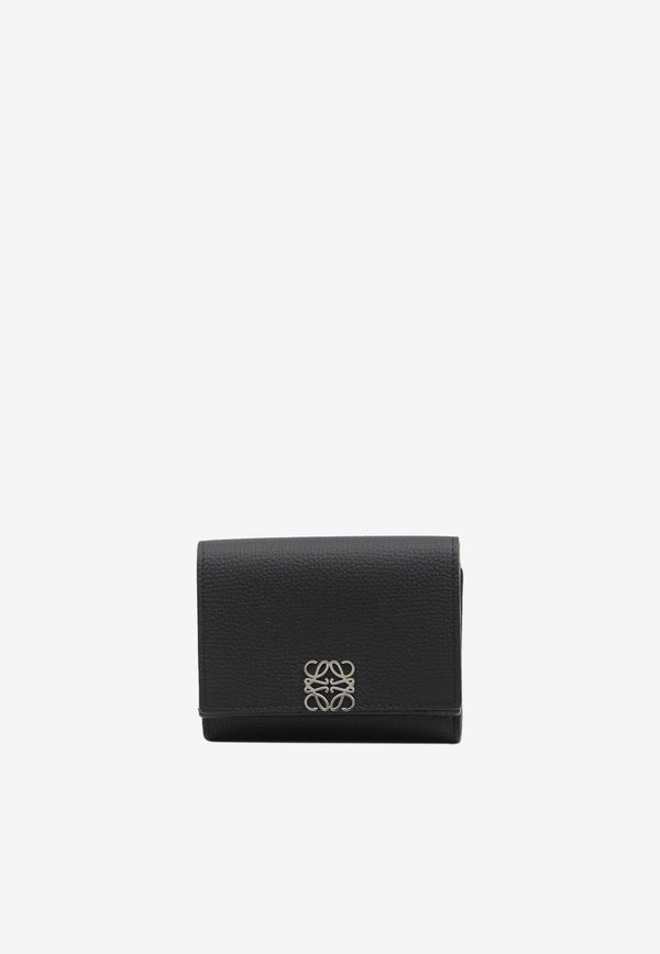 Loewe Anagram Tri-Fold Wallet in Pebbled Leather Black C821TR2X16--1100