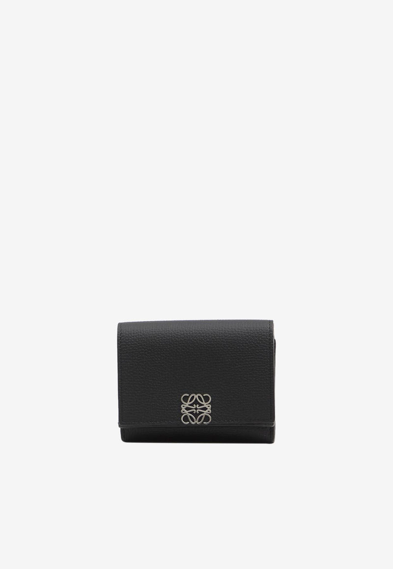 Loewe Anagram Tri-Fold Wallet in Pebbled Leather Black C821TR2X16--1100