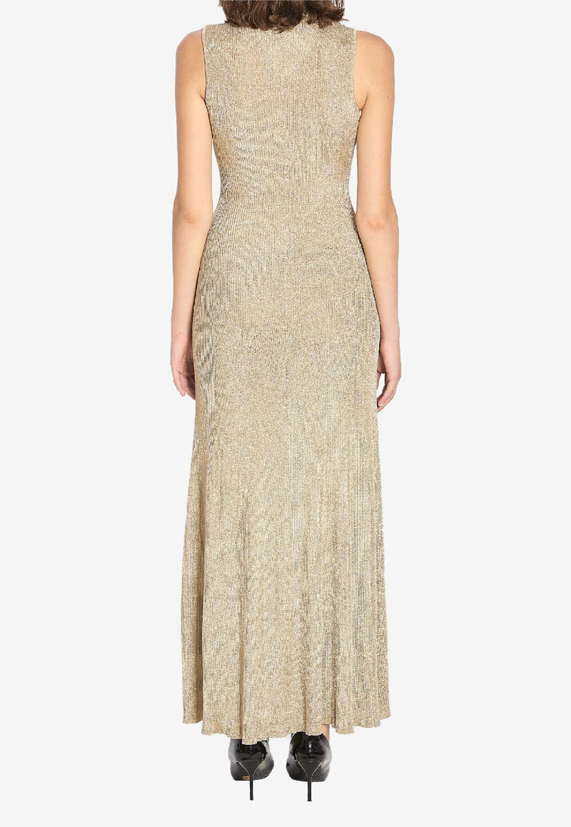 Self-Portrait High-Neck Lurex Knit Maxi Dress  Gold AW25137X--GOLD