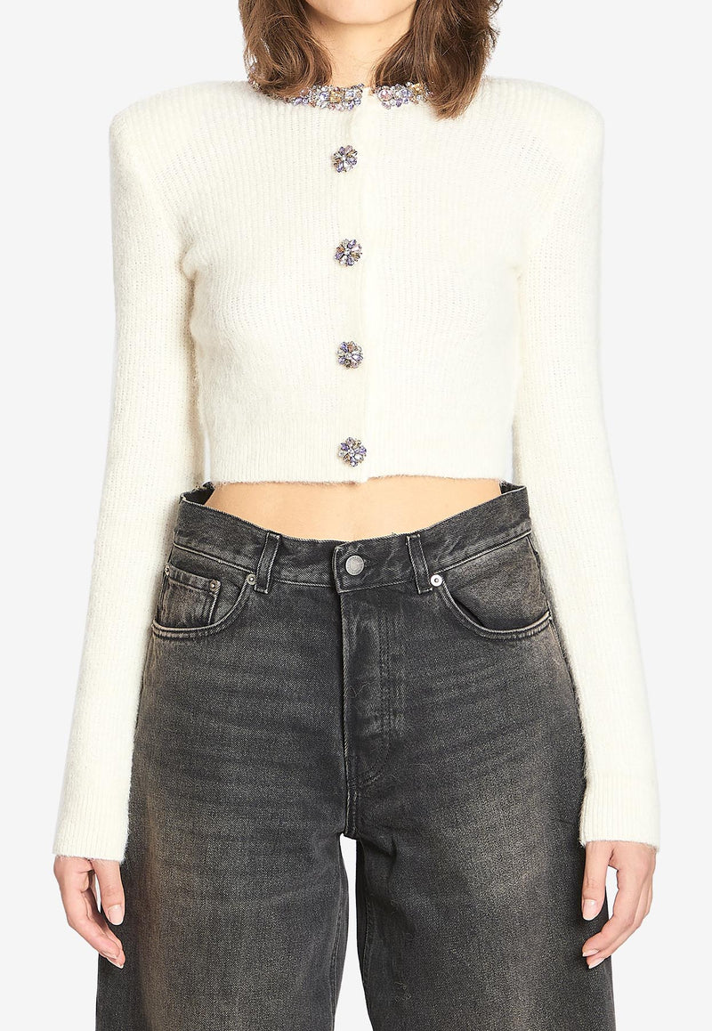Self-Portrait Embellished Trim Cropped Cardigan Cream AW25135C--CREAM