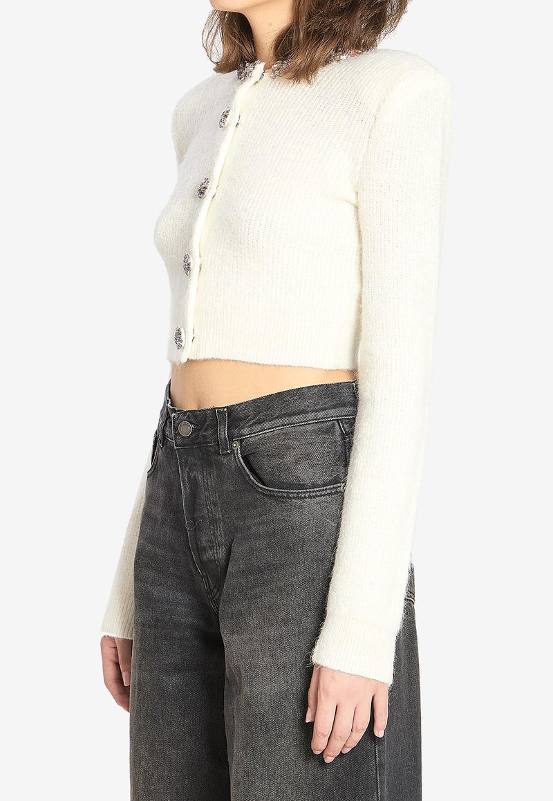 Self-Portrait Embellished Trim Cropped Cardigan Cream AW25135C--CREAM