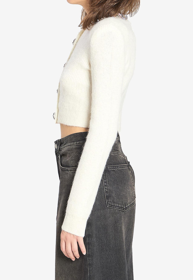 Self-Portrait Embellished Trim Cropped Cardigan Cream AW25135C--CREAM