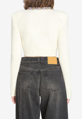 Self-Portrait Embellished Trim Cropped Cardigan Cream AW25135C--CREAM