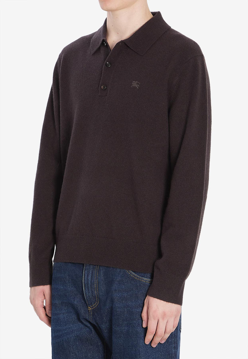 Burberry Embroidered EKD Long-Sleeved Polo T-shirt Brown 8113792--BROWN