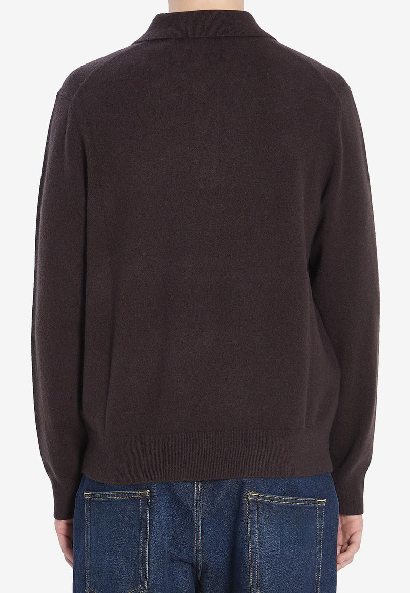 Burberry Embroidered EKD Long-Sleeved Polo T-shirt Brown 8113792--BROWN