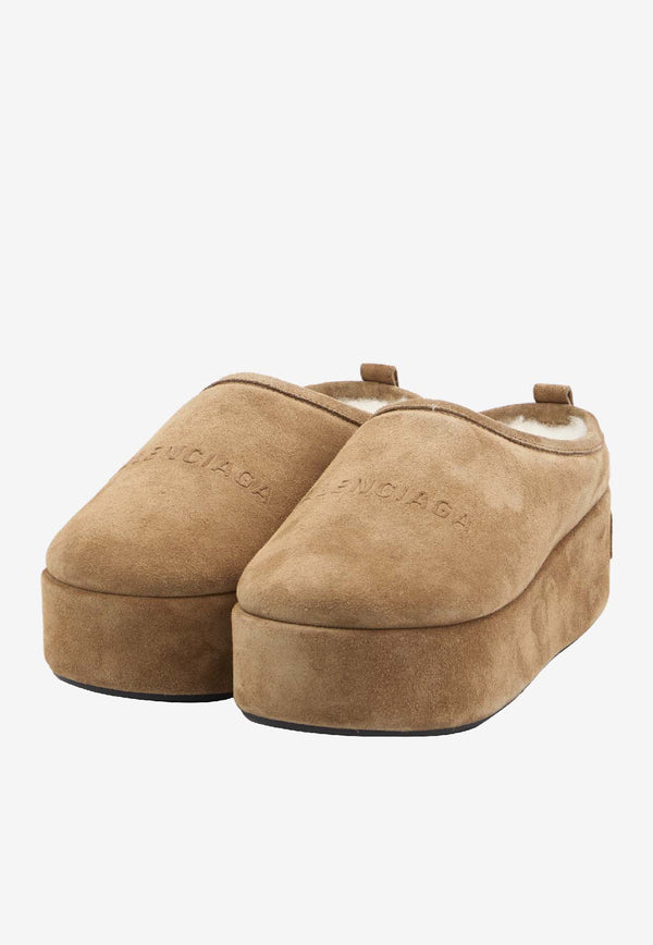 Balenciaga Alaska Soft Platform Suede Mules Brown 825258-WBFC1-2200