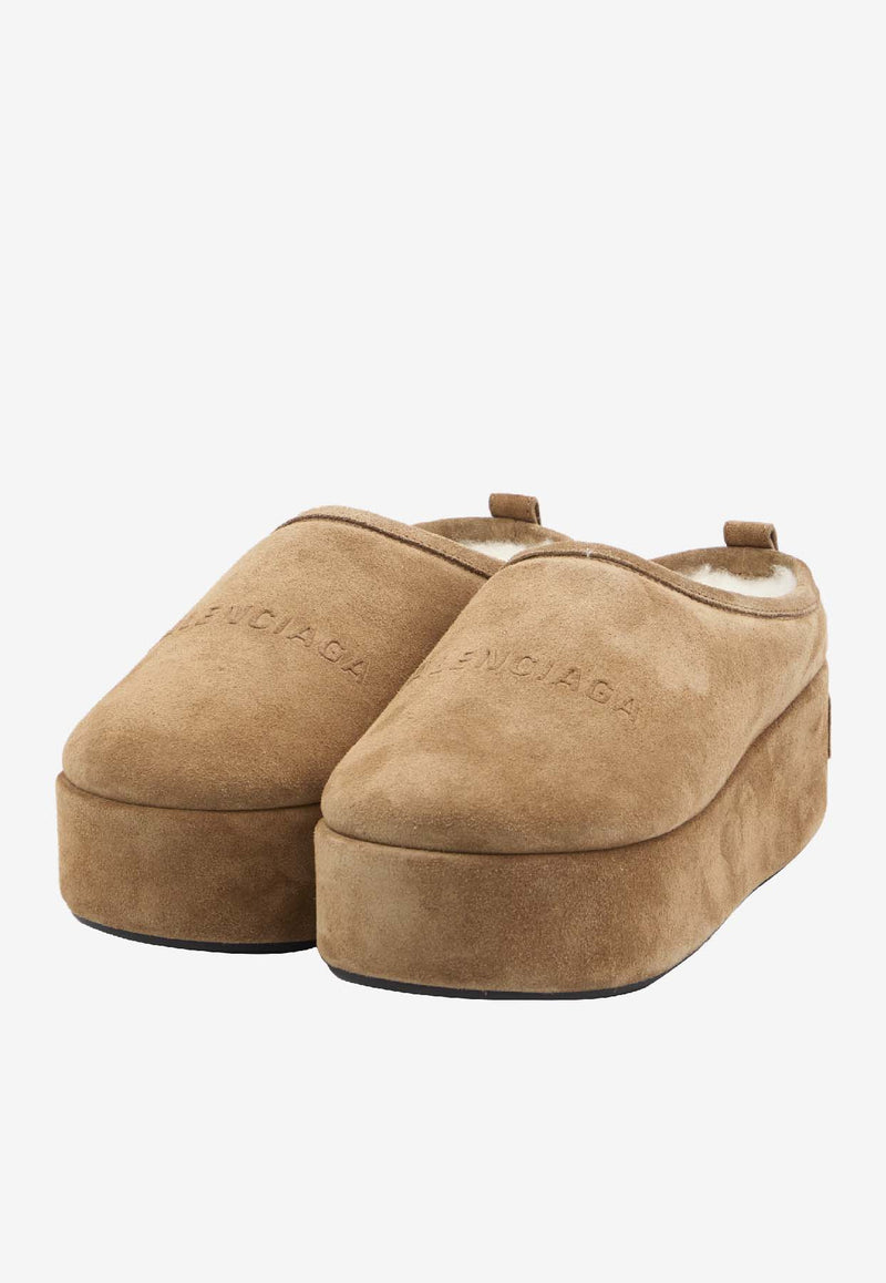 Balenciaga Alaska Soft Platform Suede Mules Brown 825258-WBFC1-2200