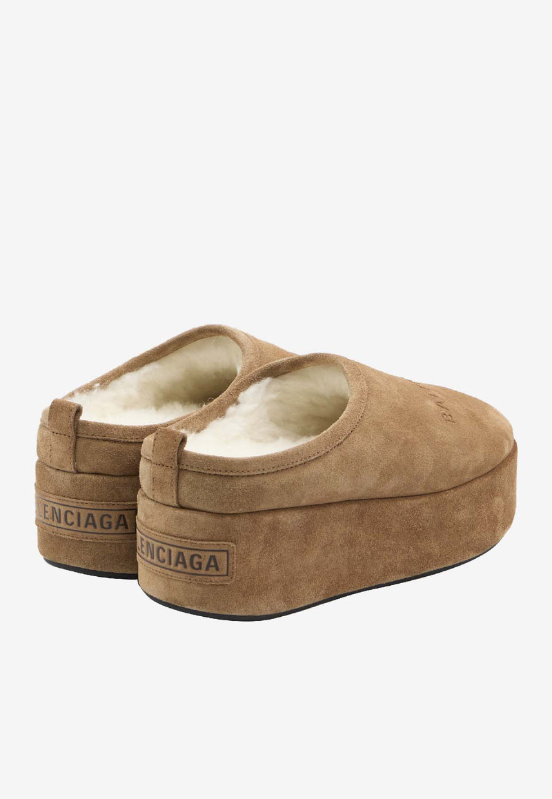 Balenciaga Alaska Soft Platform Suede Mules Brown 825258-WBFC1-2200