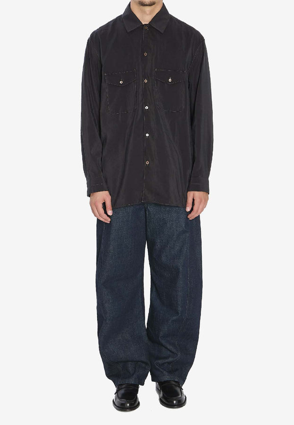 Lemaire Convertible Collar Shirt   Black SH1202-LF1308-BK999