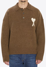 AMI PARIS Ami De Coeur Intarsia Knit Alpaca Wool Polo Sweater Brown UPL408-KN0135-217