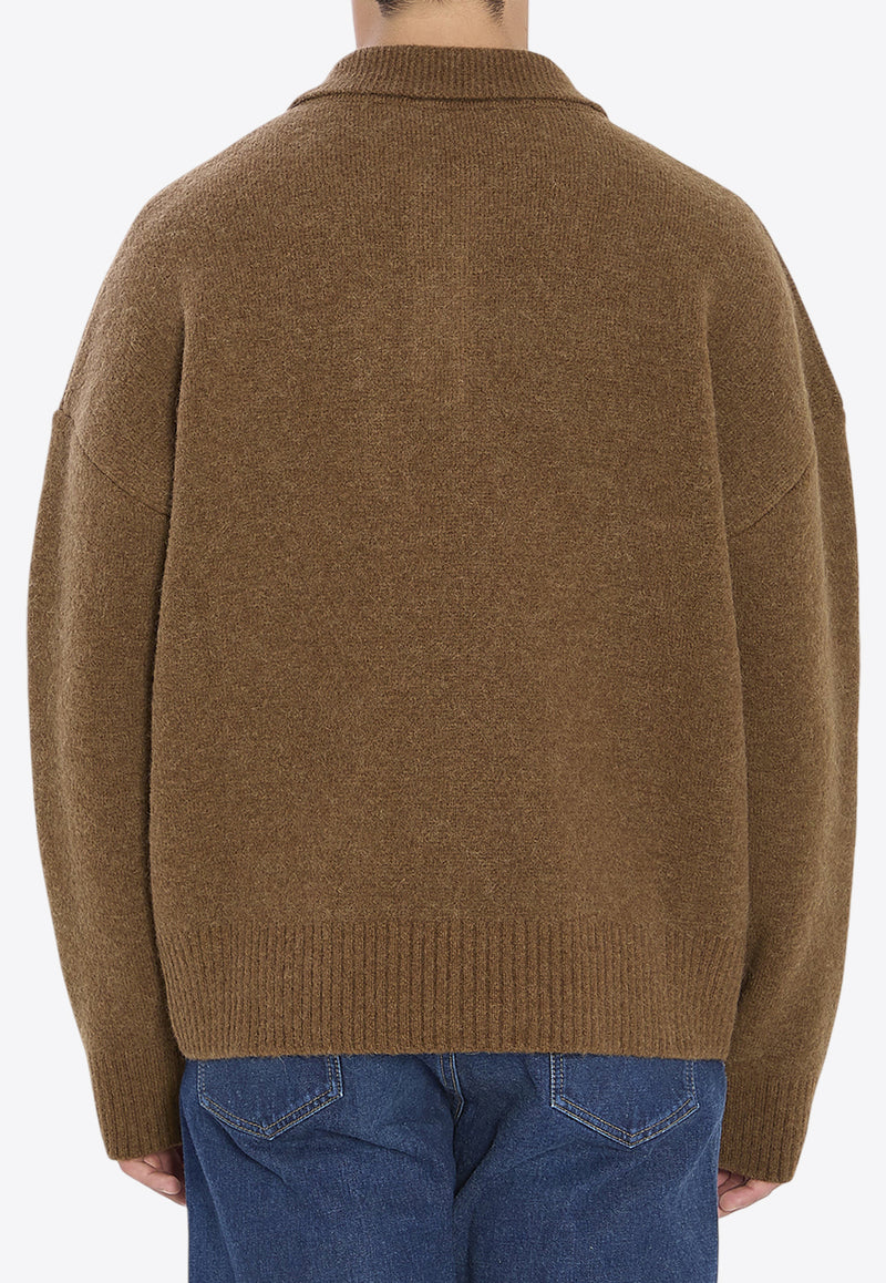 AMI PARIS Ami De Coeur Intarsia Knit Alpaca Wool Polo Sweater Brown UPL408-KN0135-217