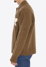 AMI PARIS Ami De Coeur Intarsia Knit Alpaca Wool Polo Sweater Brown UPL408-KN0135-217