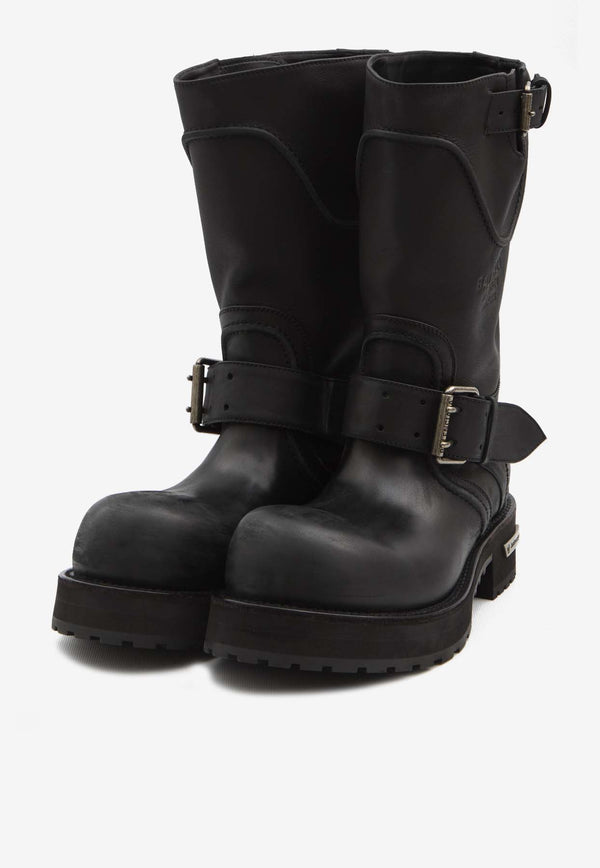 Balenciaga Venom Oversized Mid-Calf Leather Boots  Black 833585-WCAL-1080