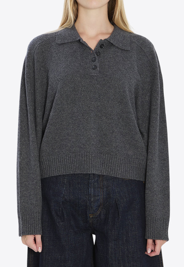 Loulou de Saison Cashmere Polo Sweater Gray HOMERE--ANTHRACITE