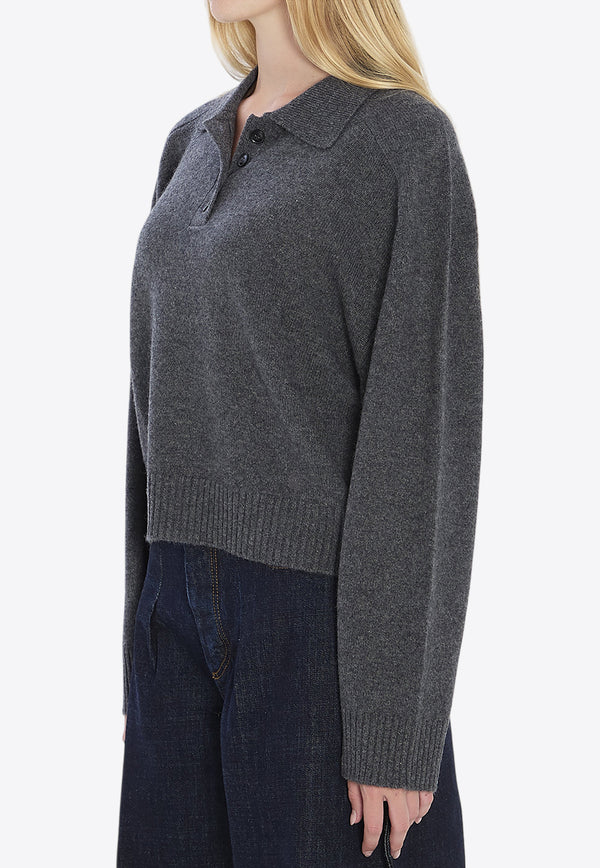 Loulou de Saison Cashmere Polo Sweater Gray HOMERE--ANTHRACITE