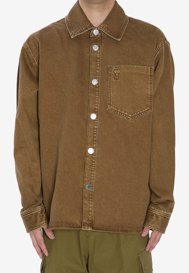 AMI PARIS Ami De Coeur Long-Sleeved Shirt Brown UJK788-DE0112-216