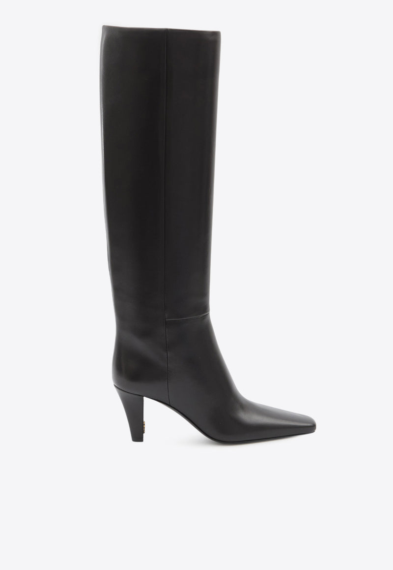 Saint Laurent Jill 75 Leather Knee-High Boots Black 839749-AAE6W-1000