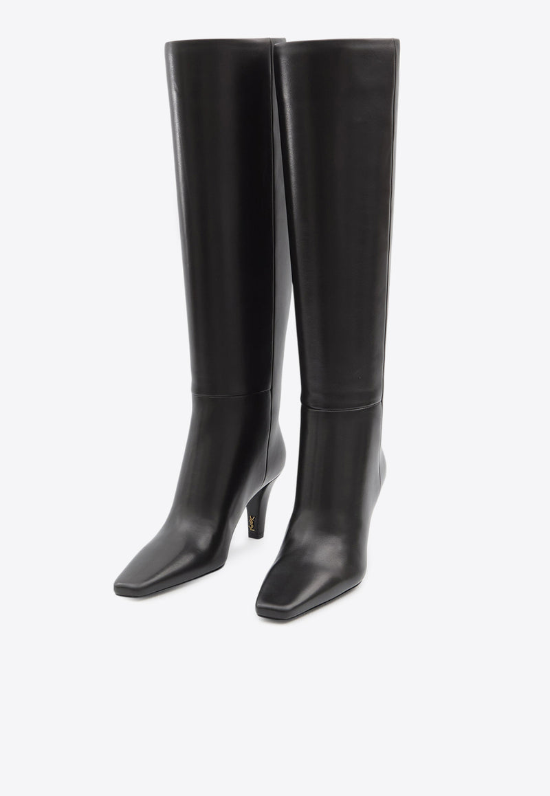 Saint Laurent Jill 75 Leather Knee-High Boots Black 839749-AAE6W-1000