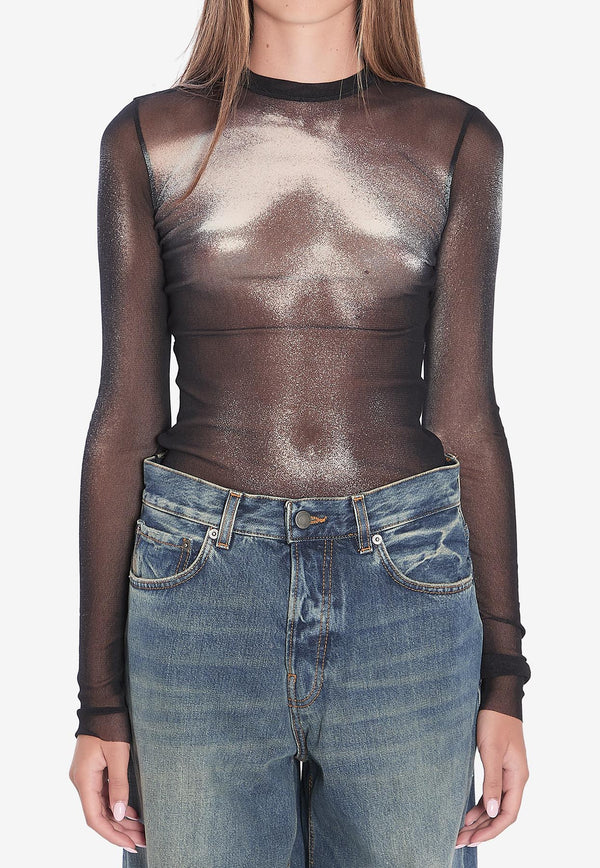 Jean Paul Gaultier Body Dust Semi-Sheer Top Black W-TO366-M010P-0091