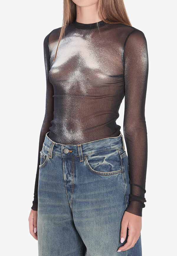 Jean Paul Gaultier Body Dust Semi-Sheer Top Black W-TO366-M010P-0091