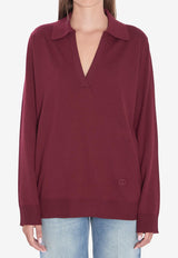Gucci V-neck Wool Polo Sweater Red 793883-XKFA8-6318