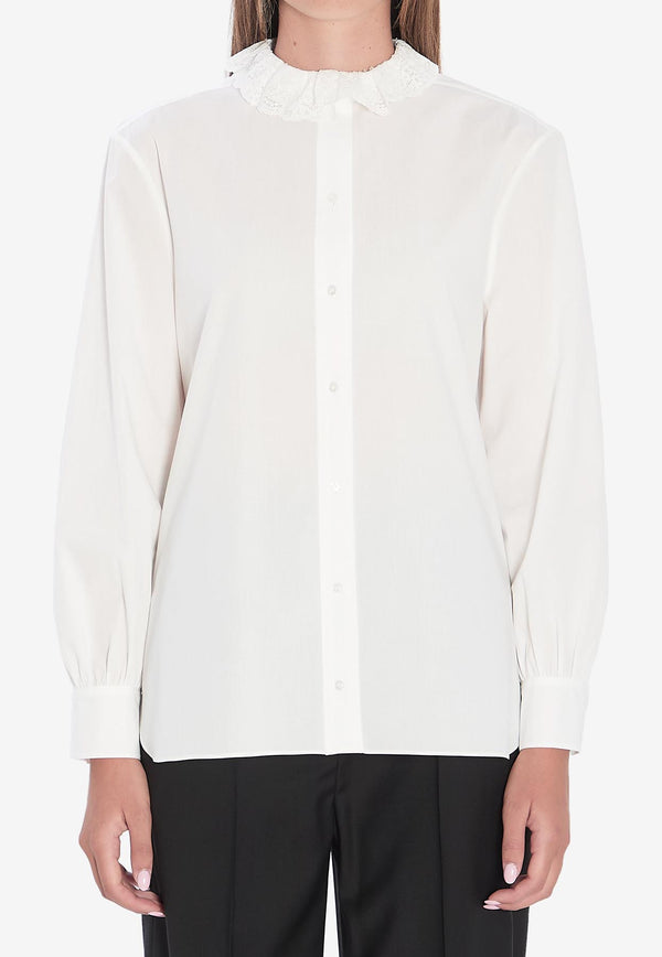 Saint Laurent Pierrot Long-Sleeved Shirt White 842627-Y7K36-9601