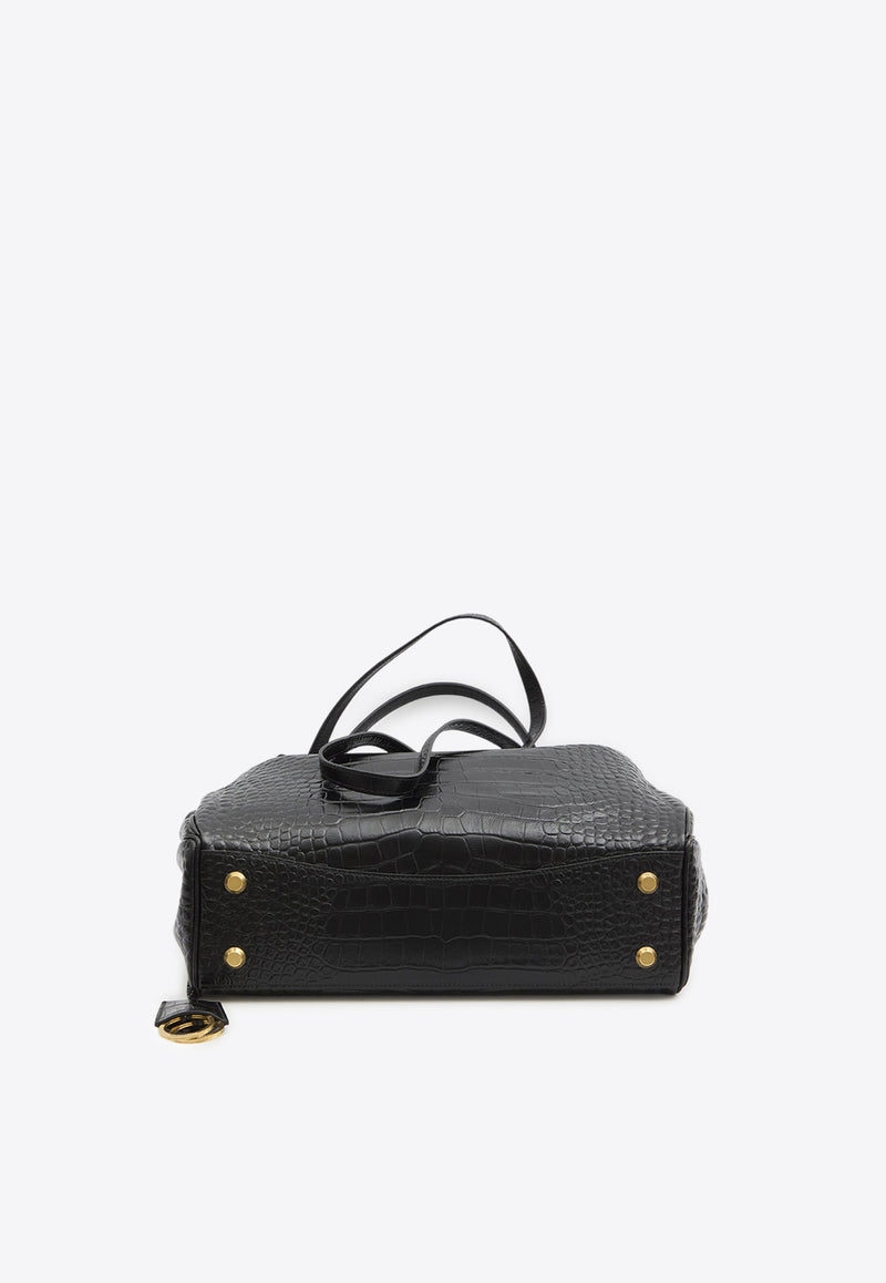 Balenciaga Medium Rodeo Croc-Embossed Leather Top Handle Bag Black 789772-2AA5L-1000