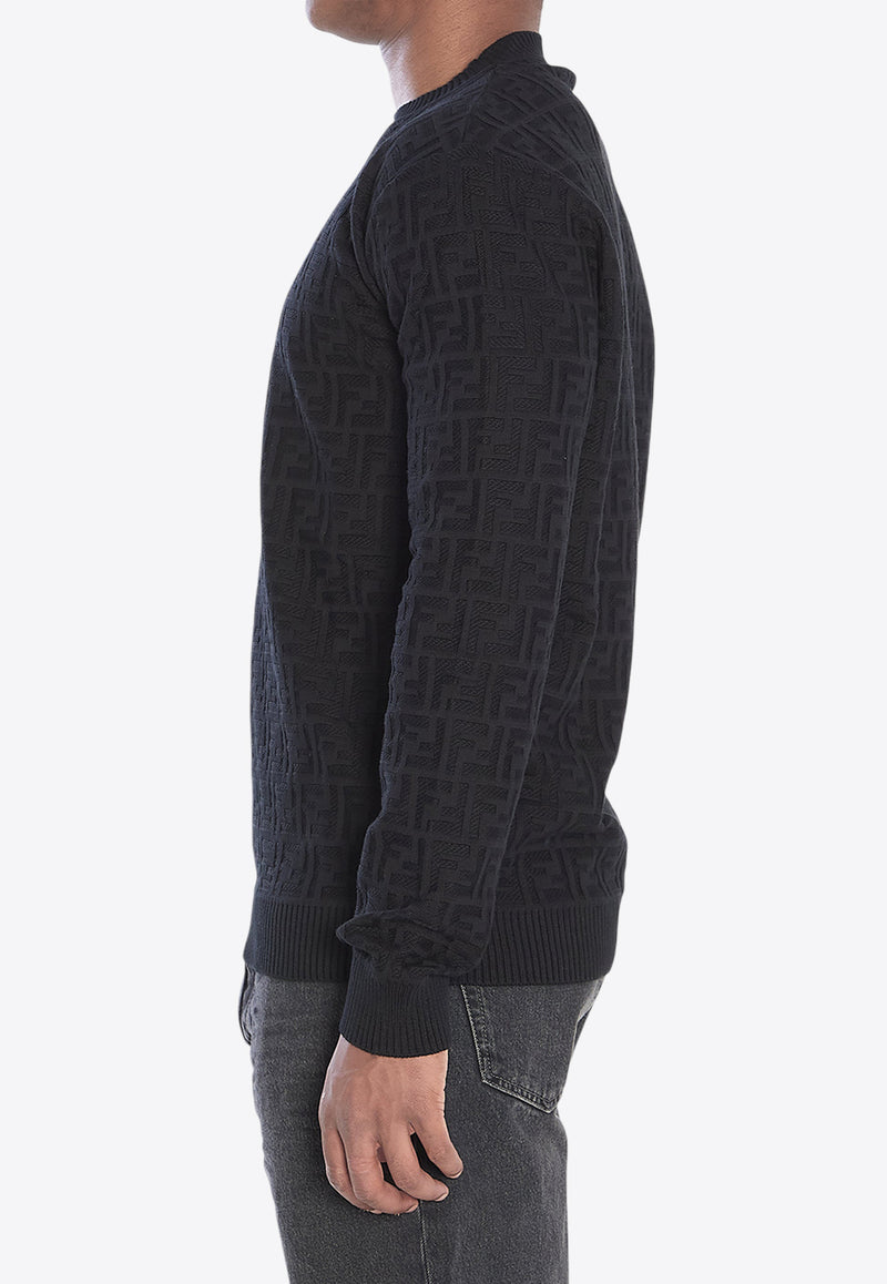 Fendi FF Jacquard Crewneck Sweater Black FZX091-AUW0-F0QA1