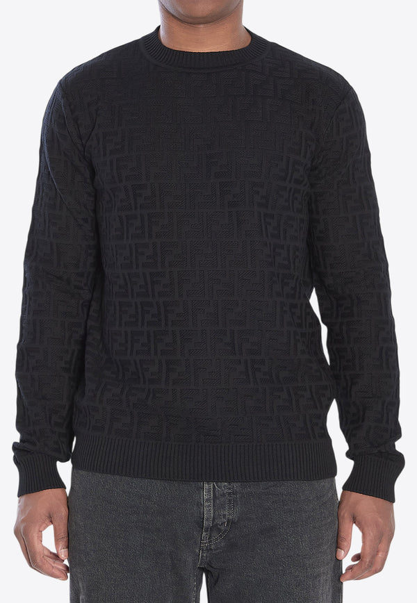 Fendi FF Jacquard Crewneck Sweater Black FZX091-AUW0-F0QA1