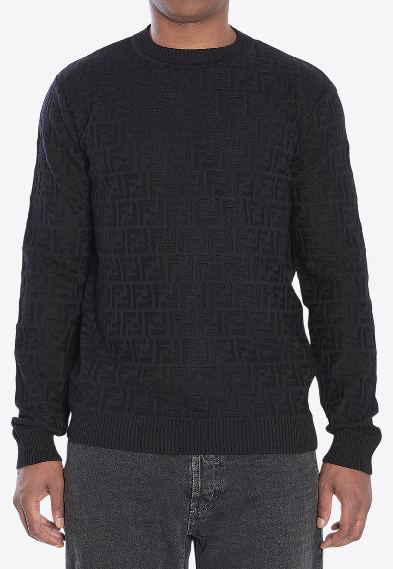 Fendi FF Jacquard Crewneck Sweater Black FZX091-AUW0-F0QA1