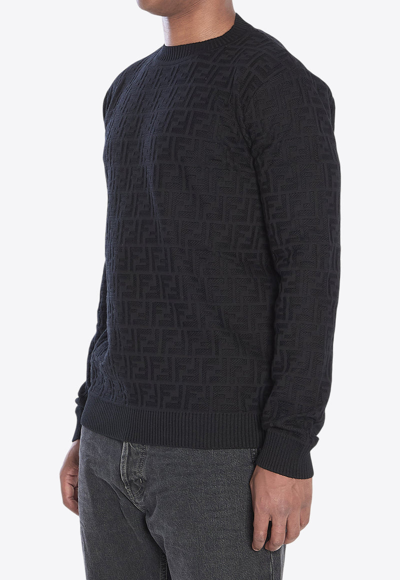Fendi FF Jacquard Crewneck Sweater Black FZX091-AUW0-F0QA1